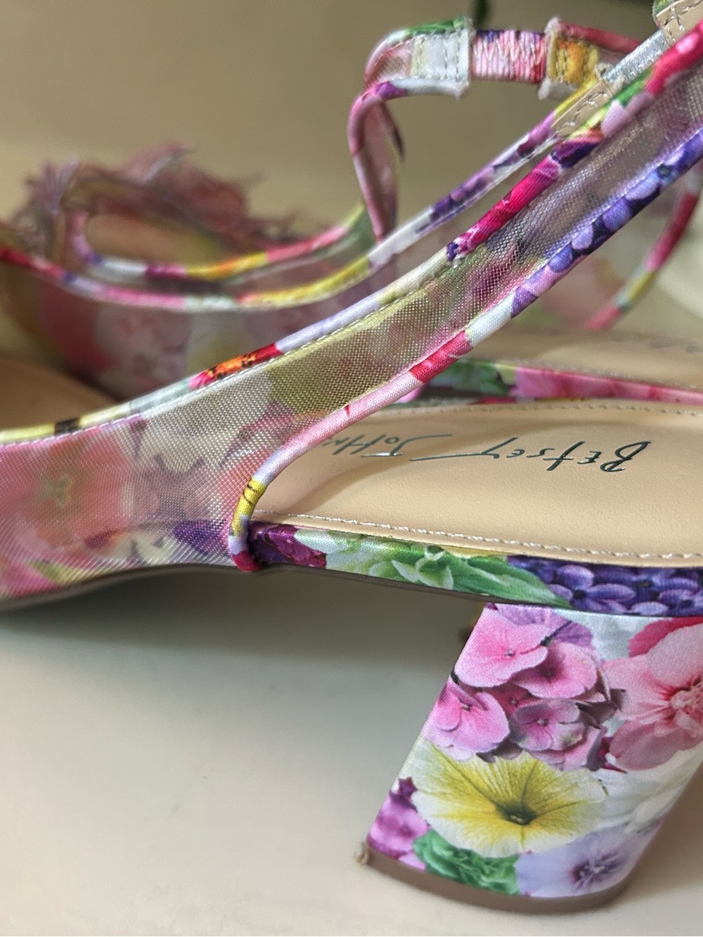 Betsey Johnson Pink Multicolor Floral Appliqué Pointed Heels - Picture 2 of 6
